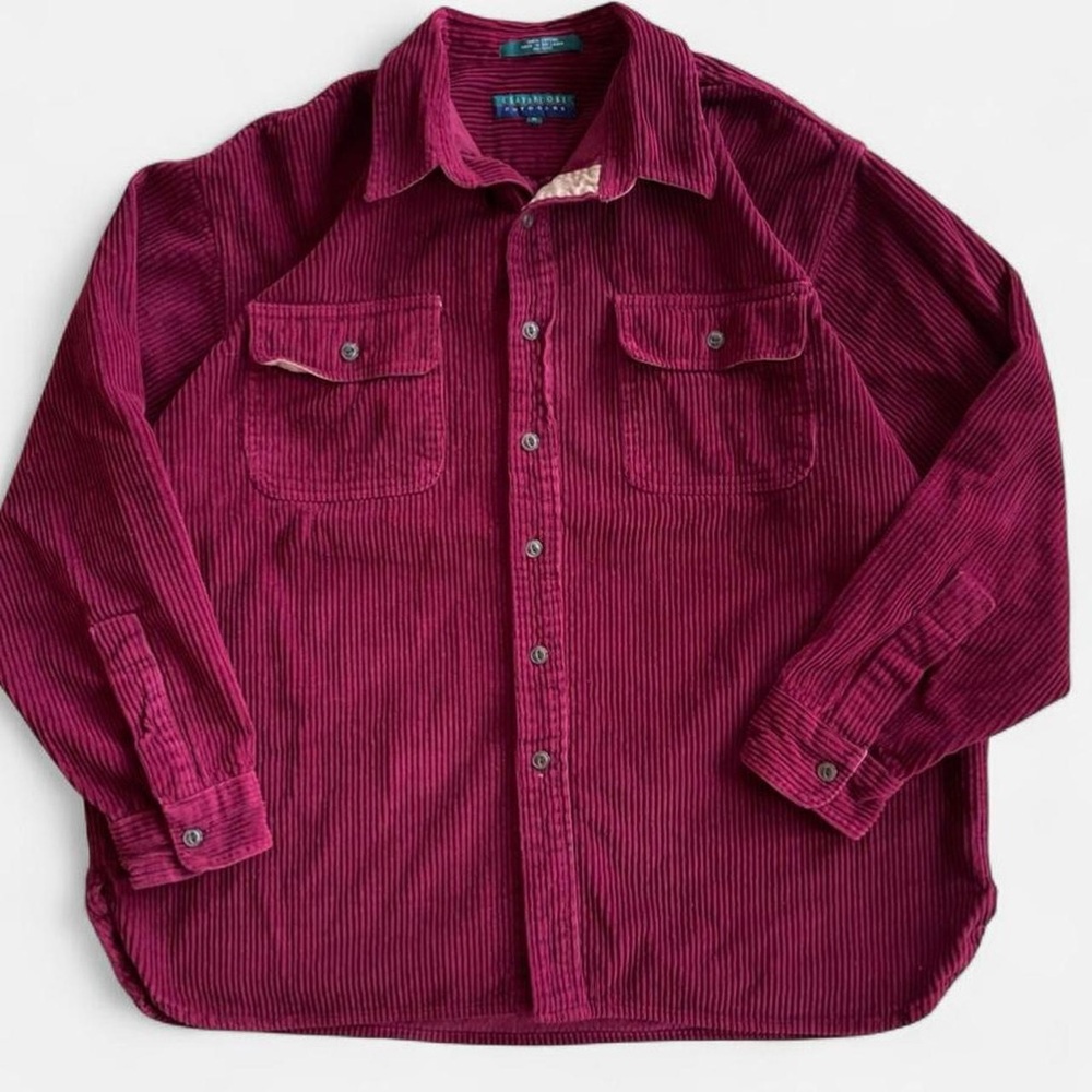 Vintage Burgundy Corduroy Shirt Jacket Claybrooke Outdoors 90s Button Up Cord - Picture 2 of 5